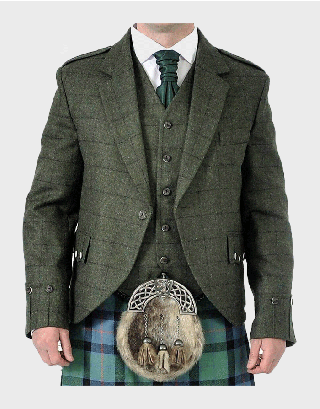 MEN'S GREEN TWEED ARGYLL KILT JACKET & VEST