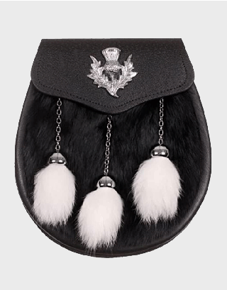 BLACK WHITE RABBIT THISTLE BADGE SEMI DRESS SPORRAN - SF4