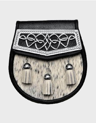  NATURAL CALFSKIN CELTIC INTERWEAVE PLATE SEMI DRESS SPORRAN