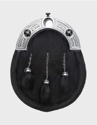  BLACK CALFSKIN CHROME CELTIC KNOT FULL DRESS SPORRAN