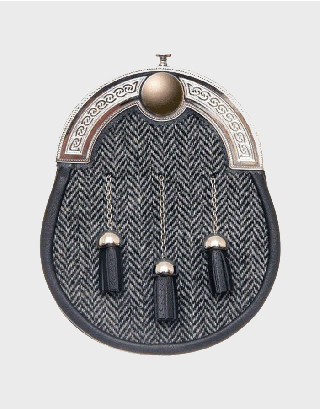 HARRIS TWEED GREY HERRINGBONE - CHROME FINISH FULL DRESS SPORRAN