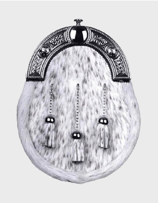  NATURAL CALFSKIN CHROME CELTIC KNOT FULL DRESS SPORRAN