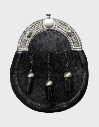  BLACK CALFSKIN ANTIQUE KNOT FULL DRESS SPORRAN