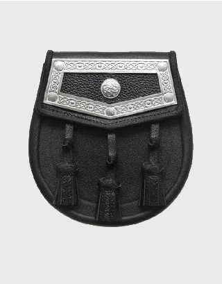 BLACK LEATHER CELTIC PLATE KILT SPORRAN