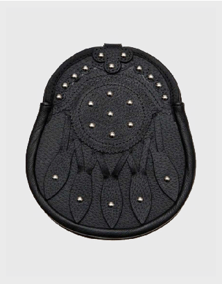 STUDDED TARGE BLACK LEATHER KILT SPORRAN