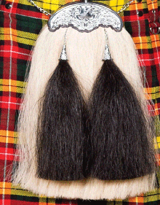 NEW WHITE AND BLACK HORSEHAIR SPORRAN WITH ANTIQUE SILVER CHROME
