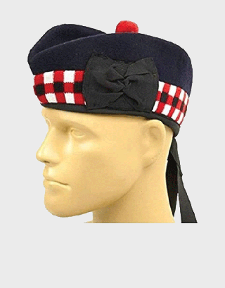  WHITE AND RED  SCOTTISH GLENGARRY DICED BAND HAT

