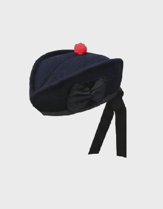 HIGHLAND GLENGARRY BLACK CAP WITH RED POM