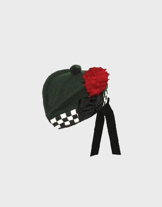 MEN'S 100% PURE WOOL BLACK & WHITE DICED DARK GREEN HIGHLAND GLENGARRY CAPS