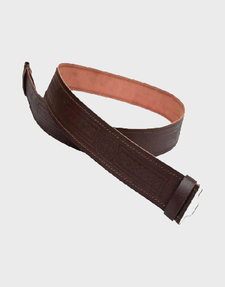 MEN'S BROWN EMBOSSED SCOTTISH TRADITIONAL KILT BELT