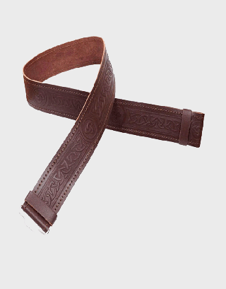 MEN'S BROWN EMBOSSED REAL LEATHER KILT BELT CELTIC TWIST DESIGN