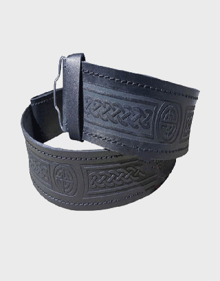 MEN'S SCOTTISH HIGHLAND BLACK MASONIC THISTLE EMBOSSED LEATHER BELT