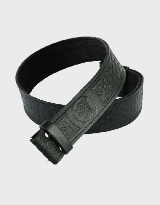 MEN'S BLACK REAL LEATHER LION RAMPANT EMBOSSED BELT