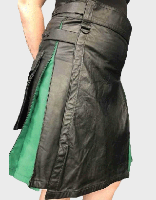 BLACK AND GREEN UTILITY HYBRID MENS LEATHER KILT