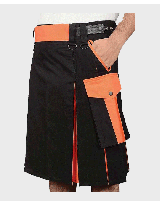 BLACK AND ORANGE HYBRID MEN'S UTILITY KILT