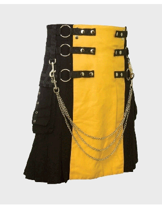 FASHION FORWARD BLACK AND YELLOW MEN'S HYBRID KILT