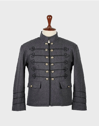 MEN'S GREY WOOL NAPOLIAN STYLE RENAISSANCE MILITARY ZIPPER JACKET 