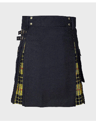 MODERN BLACK HYBRID COTTON & YELLOW TARTAN KILTS FOR MEN