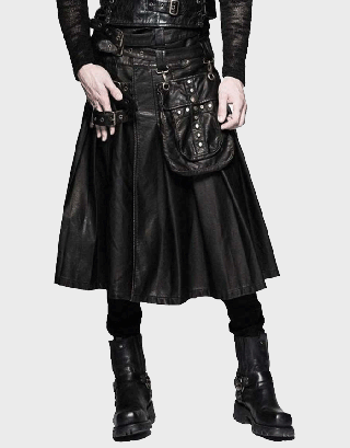 GOTHIC BLACK COWHIDE MENS LEATHER KILT