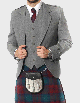 MEN'S LIGHT GREY TWEED ARGYLE JACKET WITH 5 BUTTON VEST