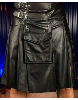 LUXURIOUS BLACK MENS LEATHER KILT
