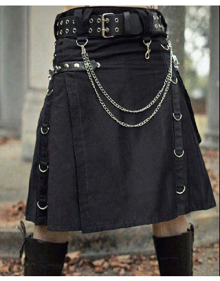 MEN'S SCOTTISH HIGHLAND COTTON DELUXE BLACK UTILITY KILT