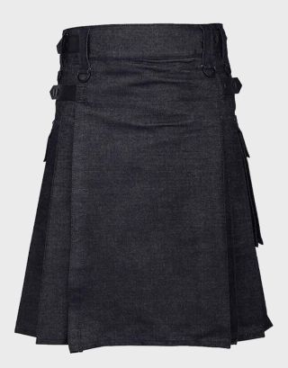 BLACK UTILITY DENIM KILT FOR MEN