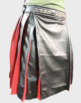 RED AND BLACK HYBRID MEN LEATHER KILT