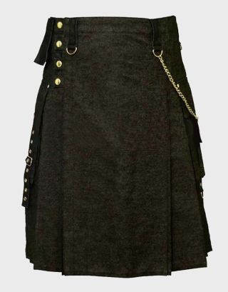 MENS DENIM KILT WITH TACTICAL POCKET