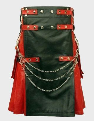 BLACK AND RED GOTHIC HYBRID MEN LEATHER KILT