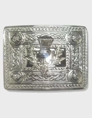 Silver Chrome Thistle Kilt Belt Buckle