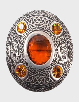 Orange Gemist Fly Plaid Brooch